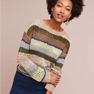 Anthropologie Harlyn Stitched & Striped Pullover Open Knit  Sweater S